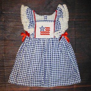 Boutique 4th of July Patriotic American Flag Girls Gingham Plaid Dress